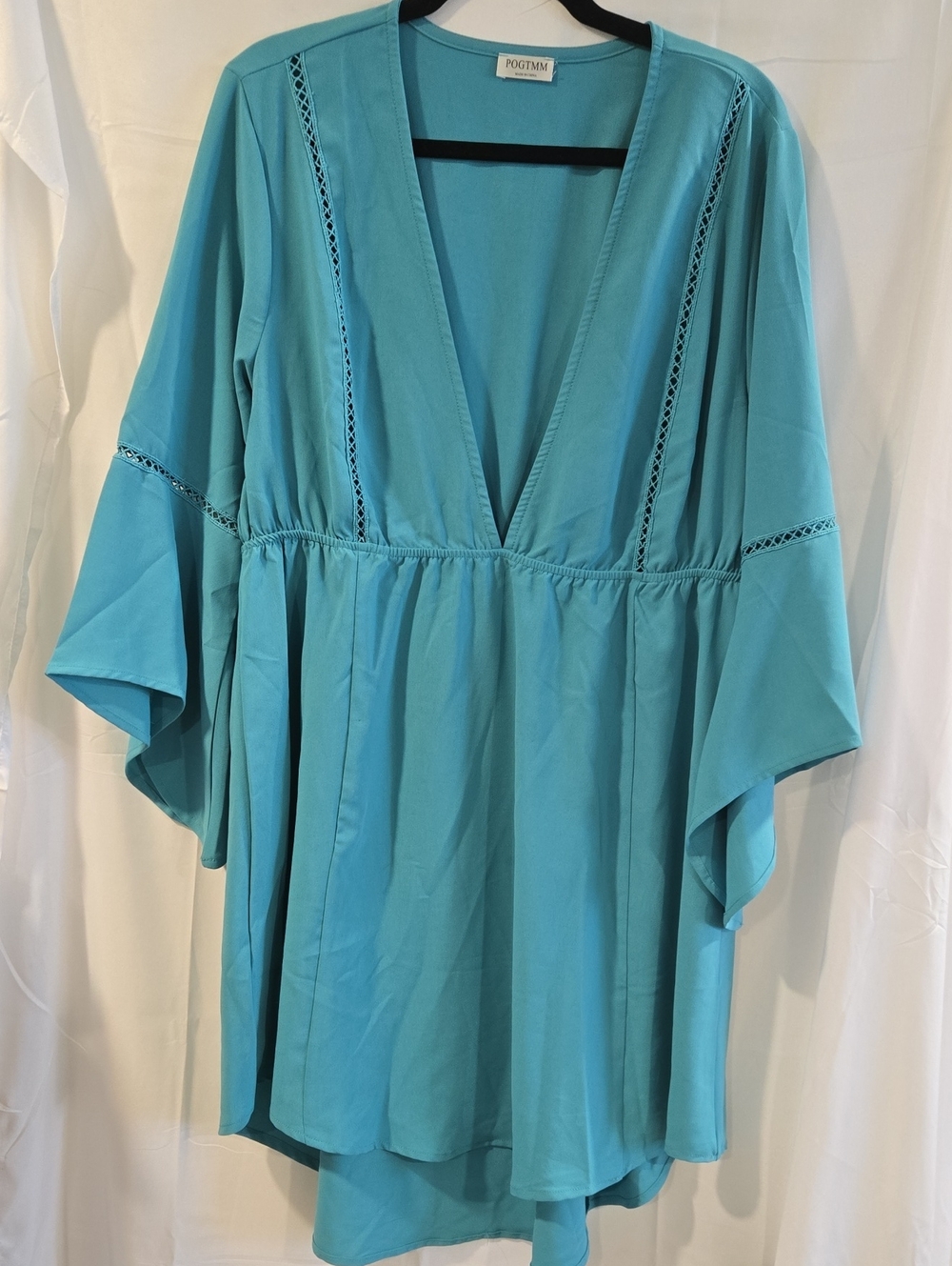 POGTMM Teal V-Neck Lace-Trim Tunic